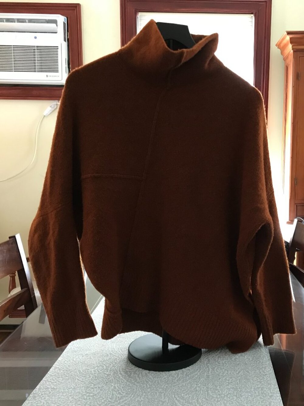 AllSaints Lock Asymmetric Wool Blend Oversized Knit Sweater Brown M